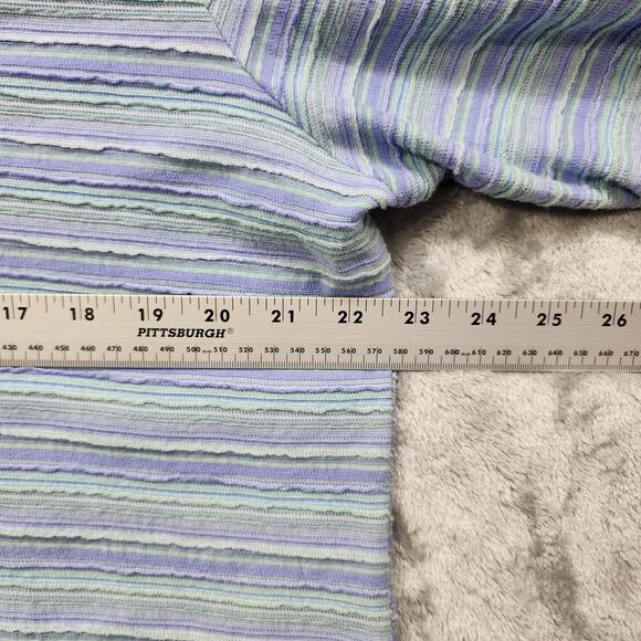 Vintage Sun Moda Top Womens XL Blue Green Striped Textured Knit Cotton Pullover - Picture 6 of 8